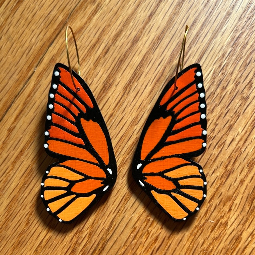 Butterfly Wing Earrings - Orange and Black